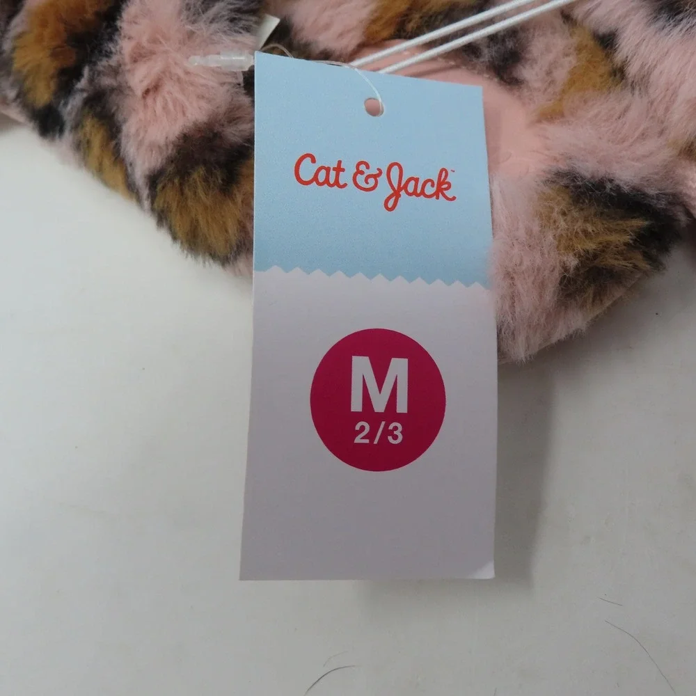 Cat & Jack‎ Girls Pink Leopard Faux Fur Criss Cross Slippers Medium 2/3 Brooklyn